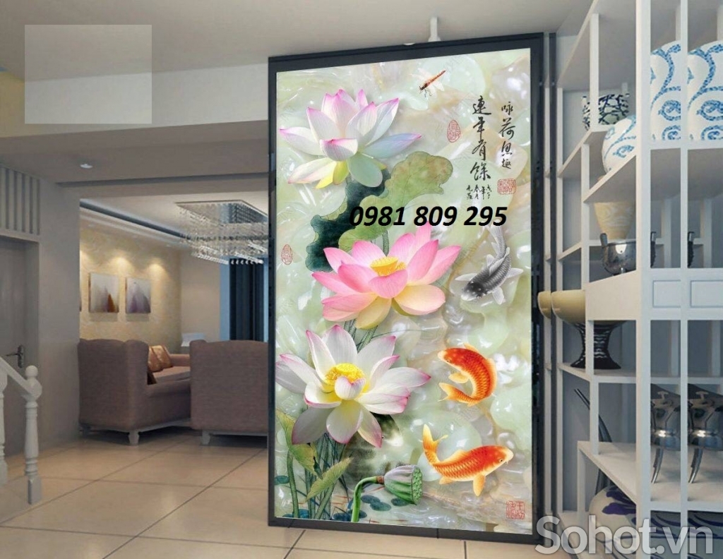 gạch tranh trang trí 3d cá chép