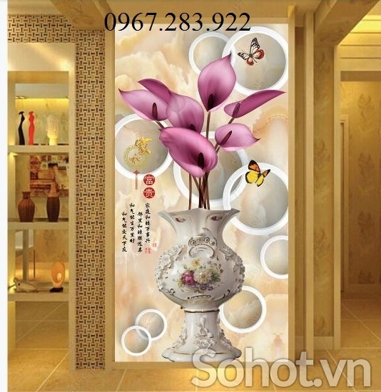 Gạch tranh- Tranh hoa 3D khổ dọc
