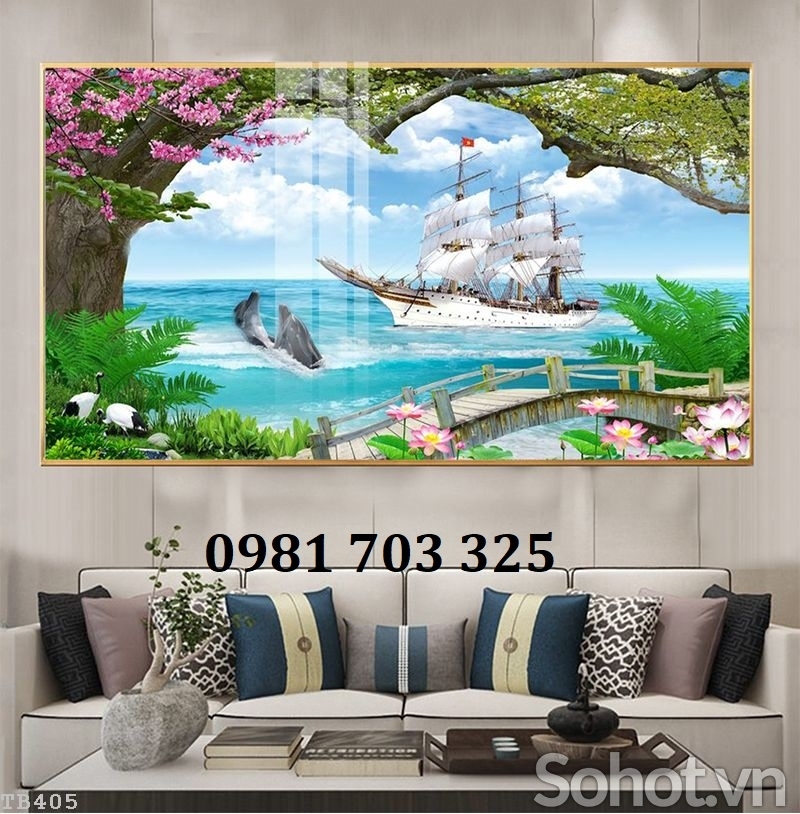 Tranh gạch hình thuyền buồm 3D đẹp