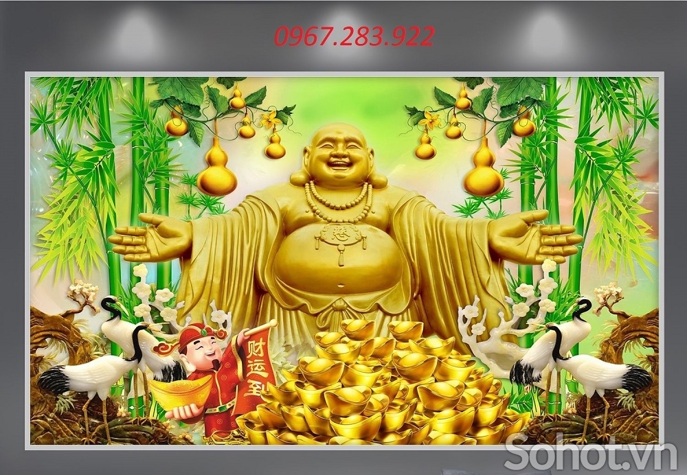 Tranh ốp tường phong thuỷ Phật di lặc 3d