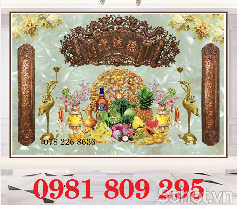 Tranh gạch ốp tường phòng thờ đẹp HP6533