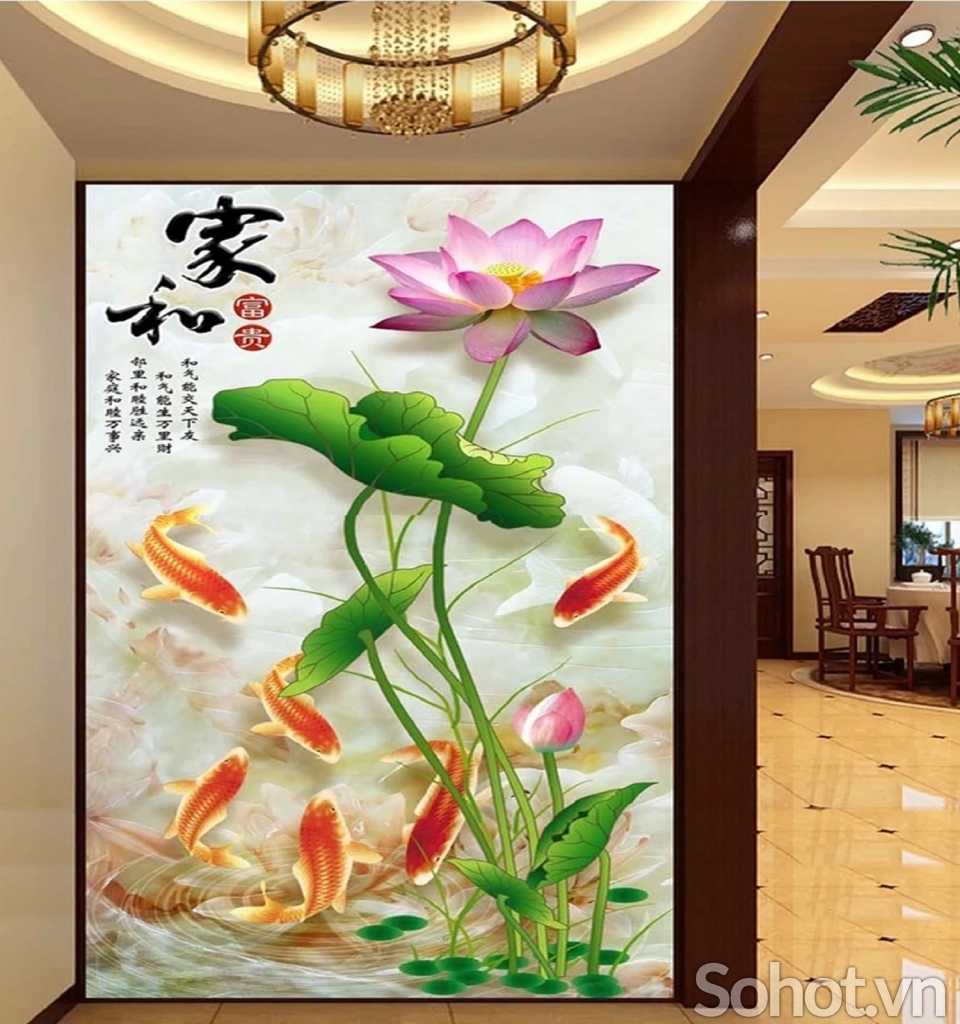 gạch tranh 3d cá chép phong thủy - HMN7
