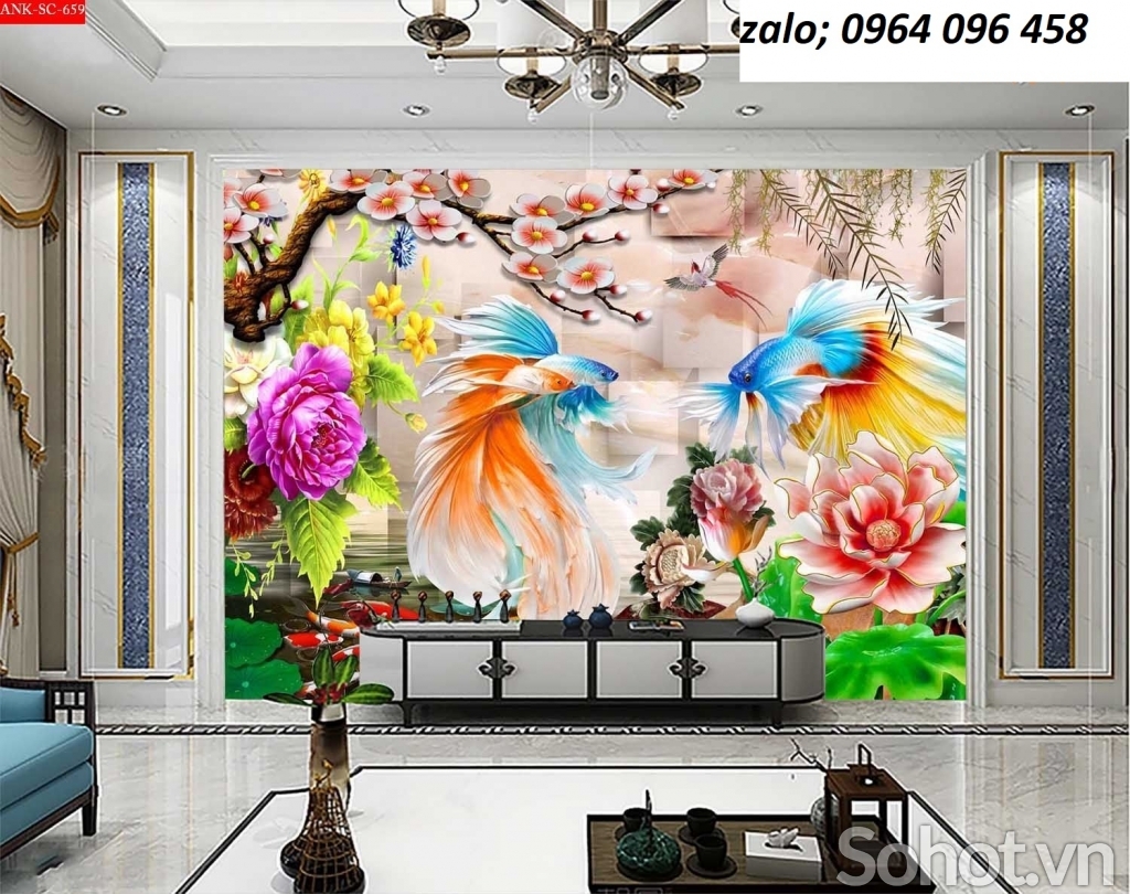 Gạch tranh 3d phong thủy phòng khách - DC632