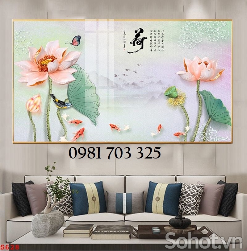 Tranh hoa sen phong thủy, gạch tranh ốp tường
