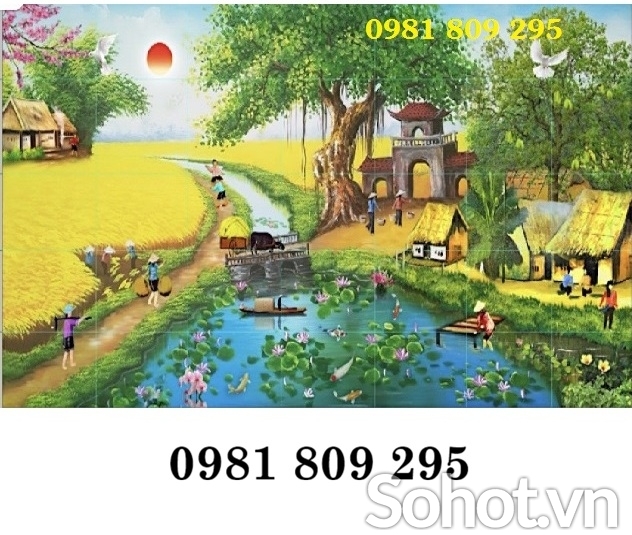 Tranh gạch làng quê , gạch ốp tường