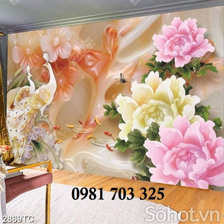 Gạch tranh 3D đẹp hoa mẫu đơn trang trí