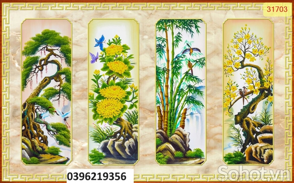 Tranh gạch 3d tứ quý trang trí