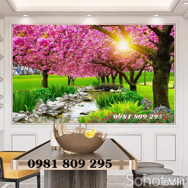 Gạch 3d hoa đào , tranh gạch cao cấp