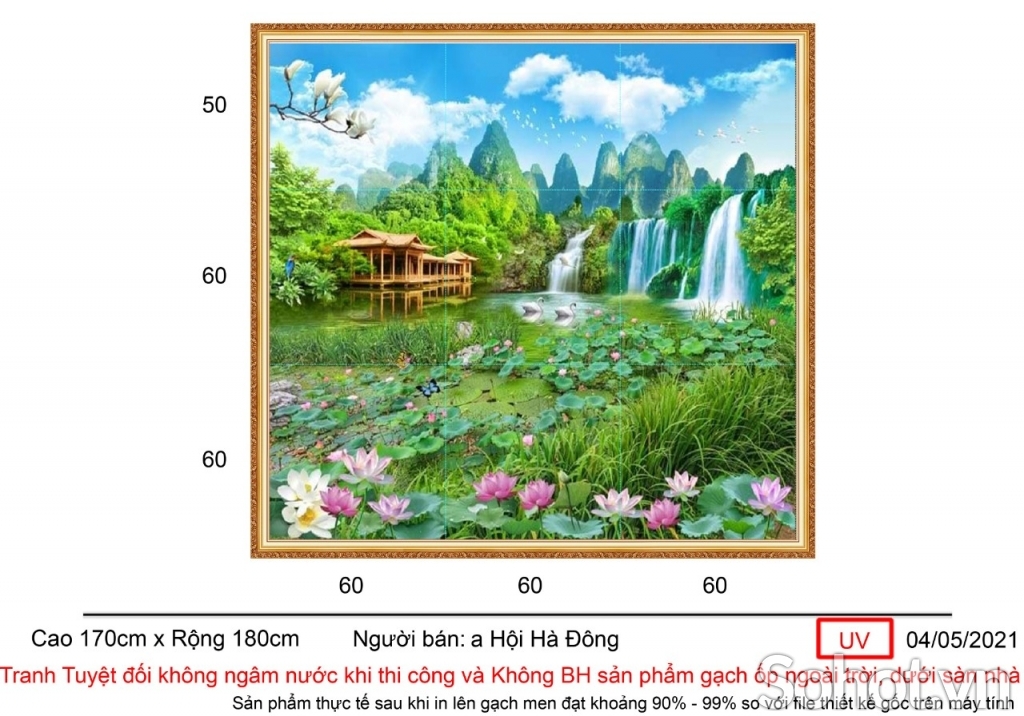 Tranh gạch men 3D ốp phòng khách.