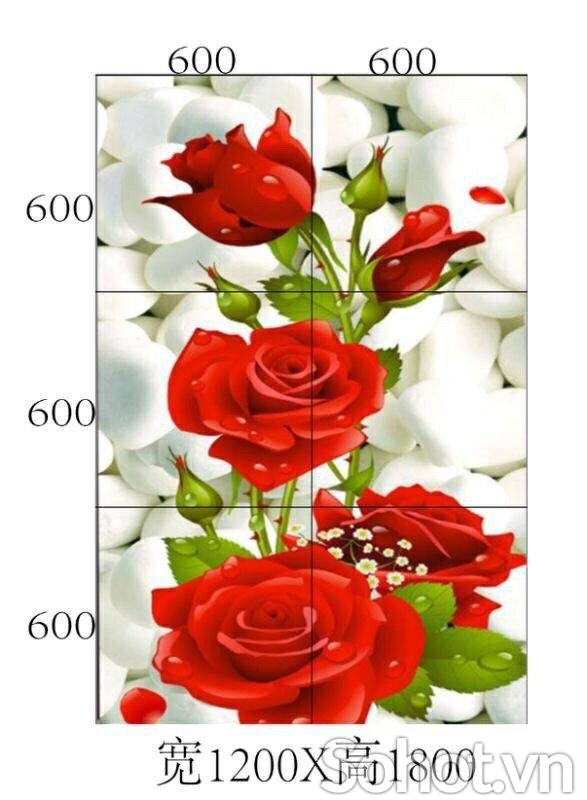 Gạch tranh 3d ốp tường mẫu hoa hồng - 0332QO