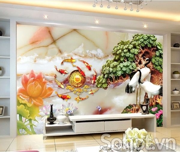 tranh cá chép phong thủy - tranh gạch 3d ốp tường - CVX4