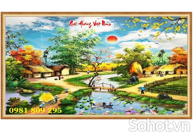 Tranh làng quê , gạch tranh 3d kích thước đặt theo yêu cầu