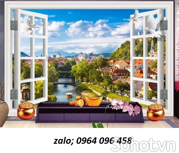 Tranh 3d - tranh gạch 3d hình cửa sổ - 66XK