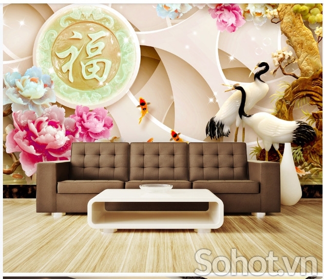 Gạch tranh đẹp tùng hạc trang trí 3D