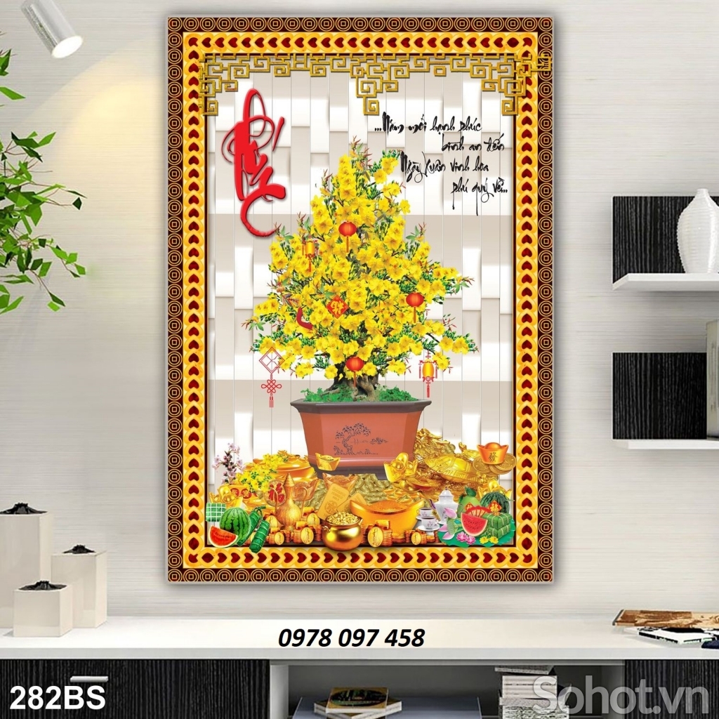 Gạch tranh họa tiết hoa mai vàng