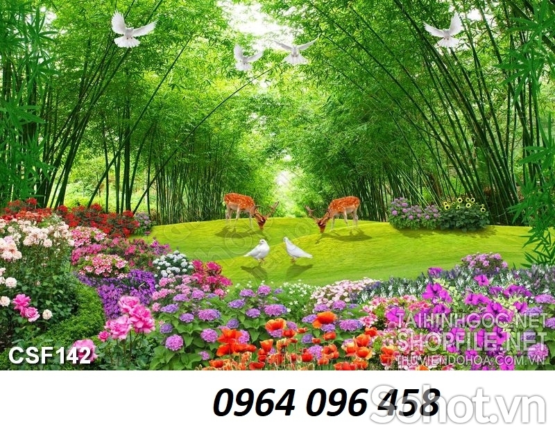 Tranh gạch 3d phong cảnh vườn hoa thiên nhiên - CBVV74