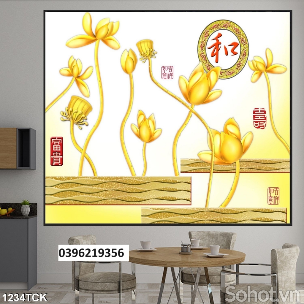 Tranh hoa sen trang trí 3d