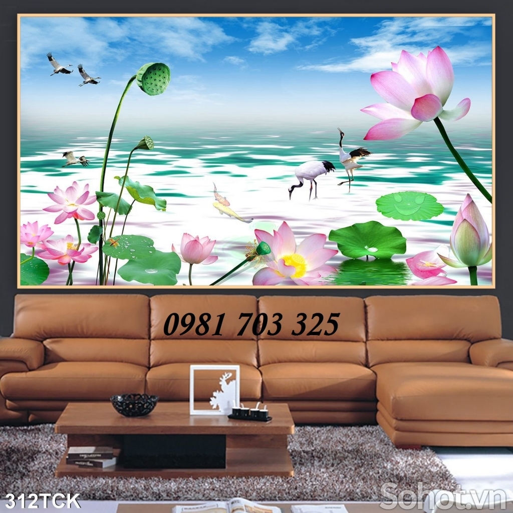 tranh 3D hoa sen- tranh gạch men trang trí