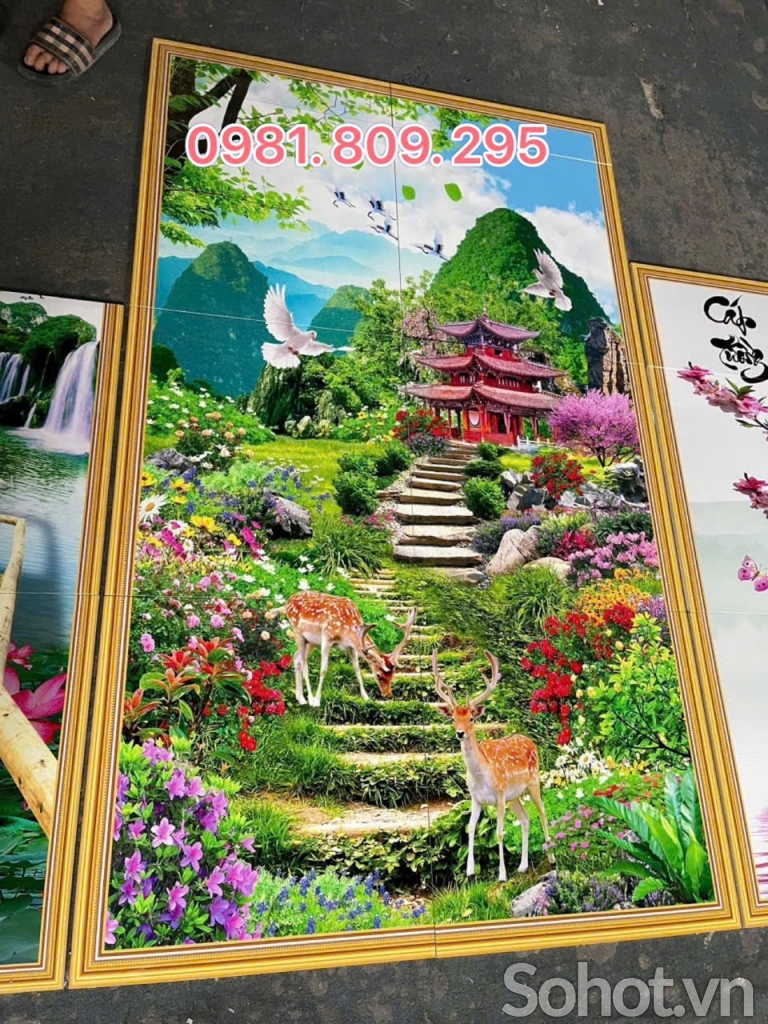 Tranh gạch men thác nước đứng HN8282