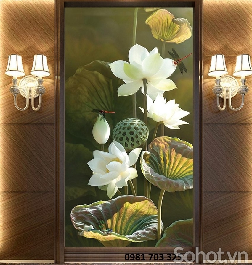 Tranh hoa sen-gạch tranh trang trí