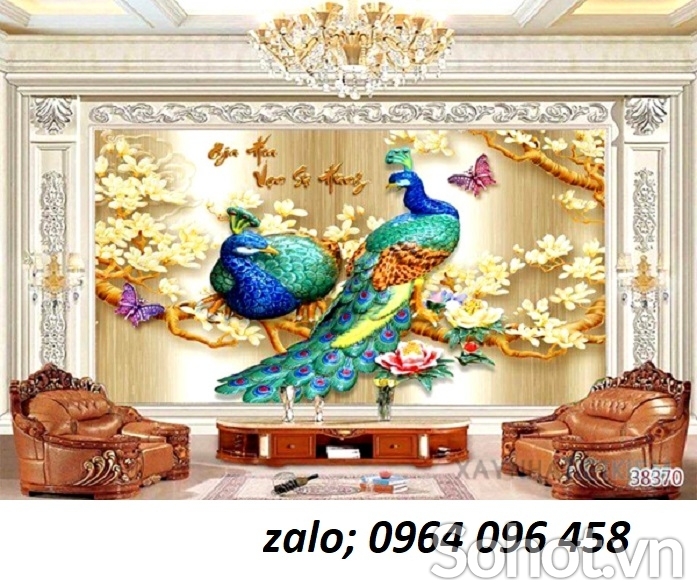 Tranh gạch 3d chim công phòng khách - TNB5