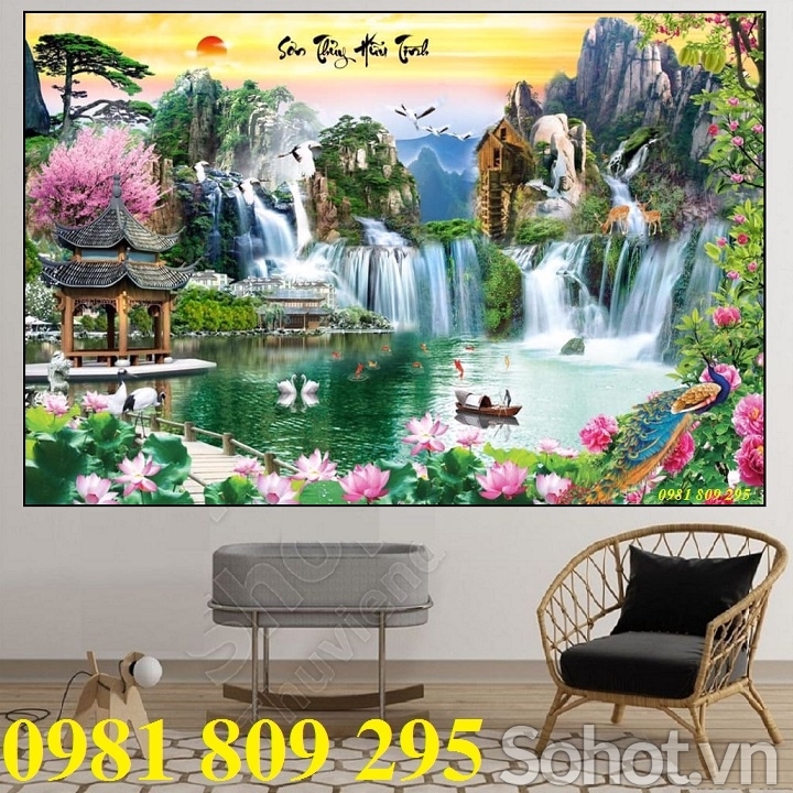 gạch tranh 3d - phong cảnh thác nước