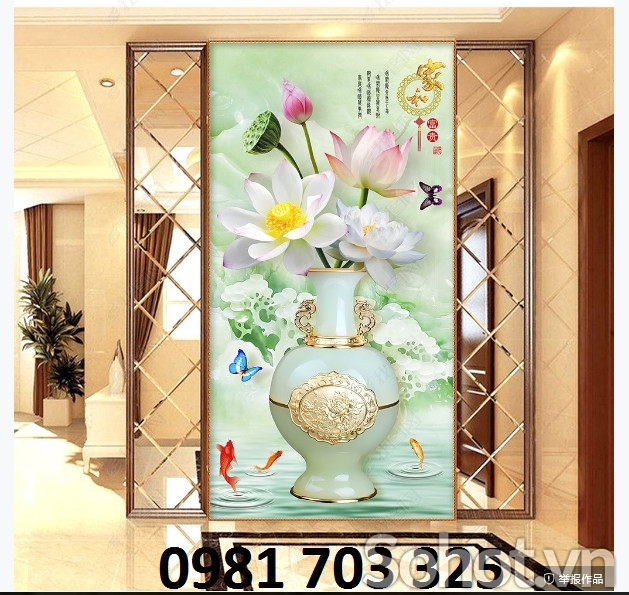 Tranh gạch 3D hoa khổ đứng