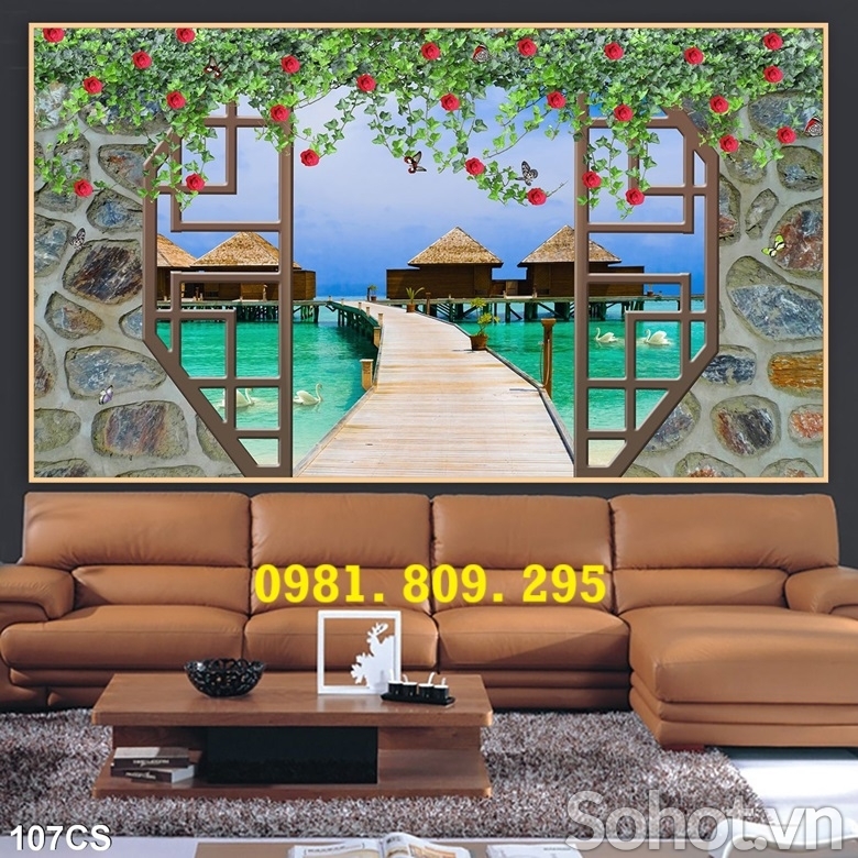 Tranh gạch- gạch tranh cửa sổ 3D phòng kháchGB699