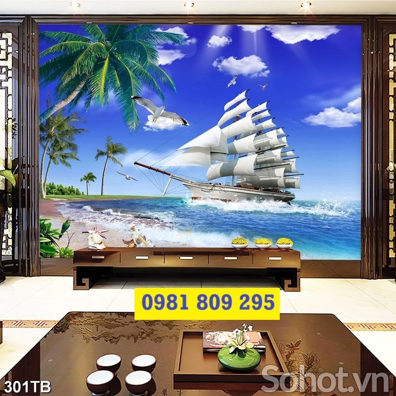 Tranh ốp tường , gạch tranh thuyền buồm 3d
