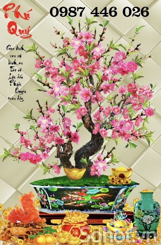 Tranh gạch men hoa đào HP695