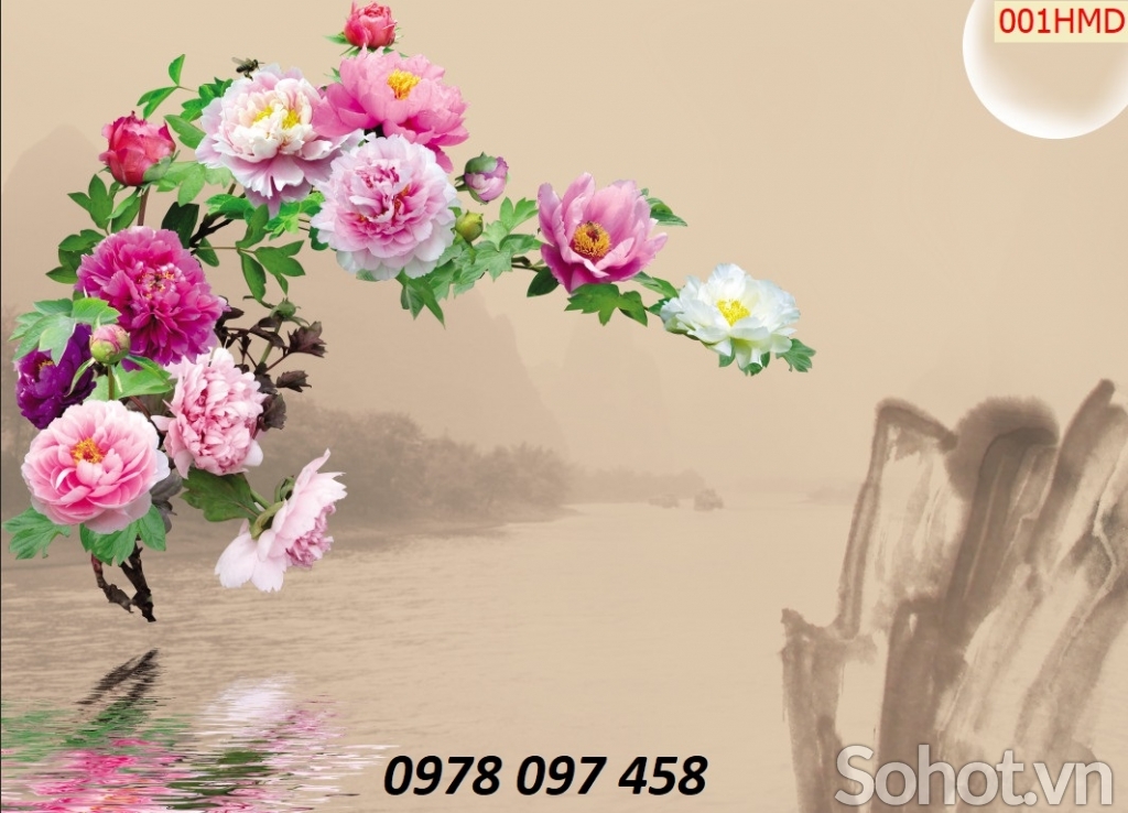 Tranh họa tiết hoa mẫu đơn