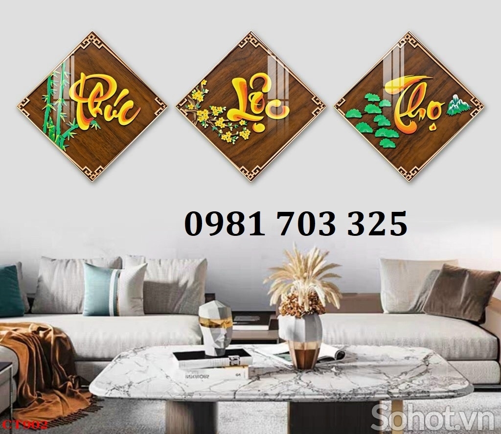 Gạch tranh thư pháp 3 tấm phúc lộc thọ