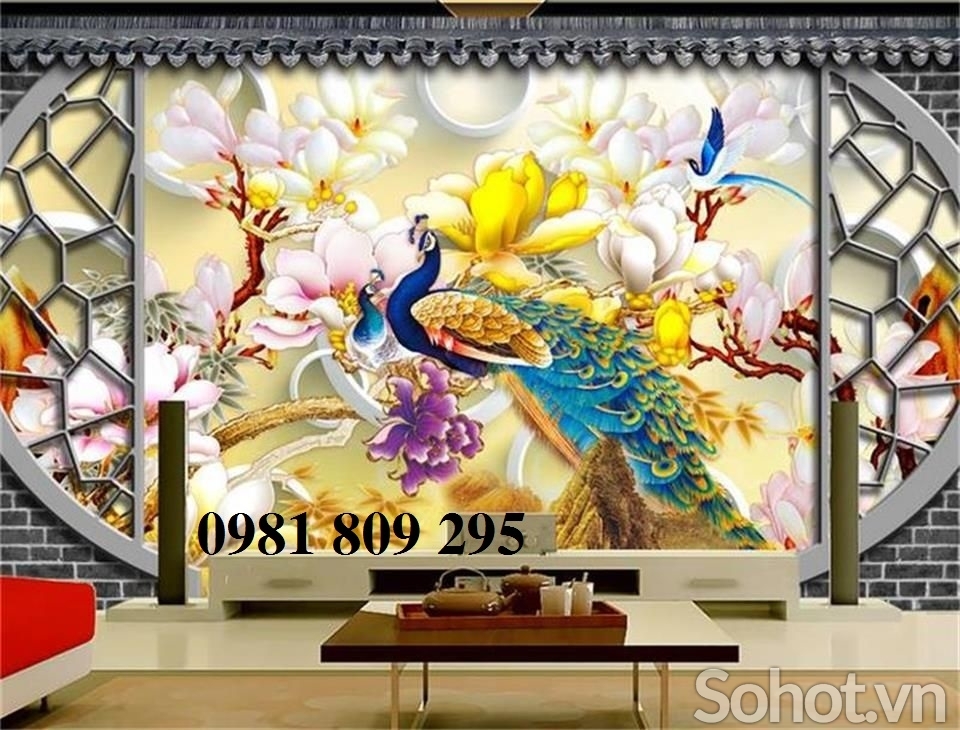 tranh gạch men - tranh 3d chim công