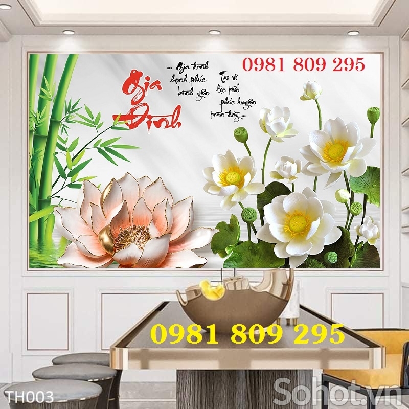 Tranh gạch sứ ngọc 3d hoa sen H9875