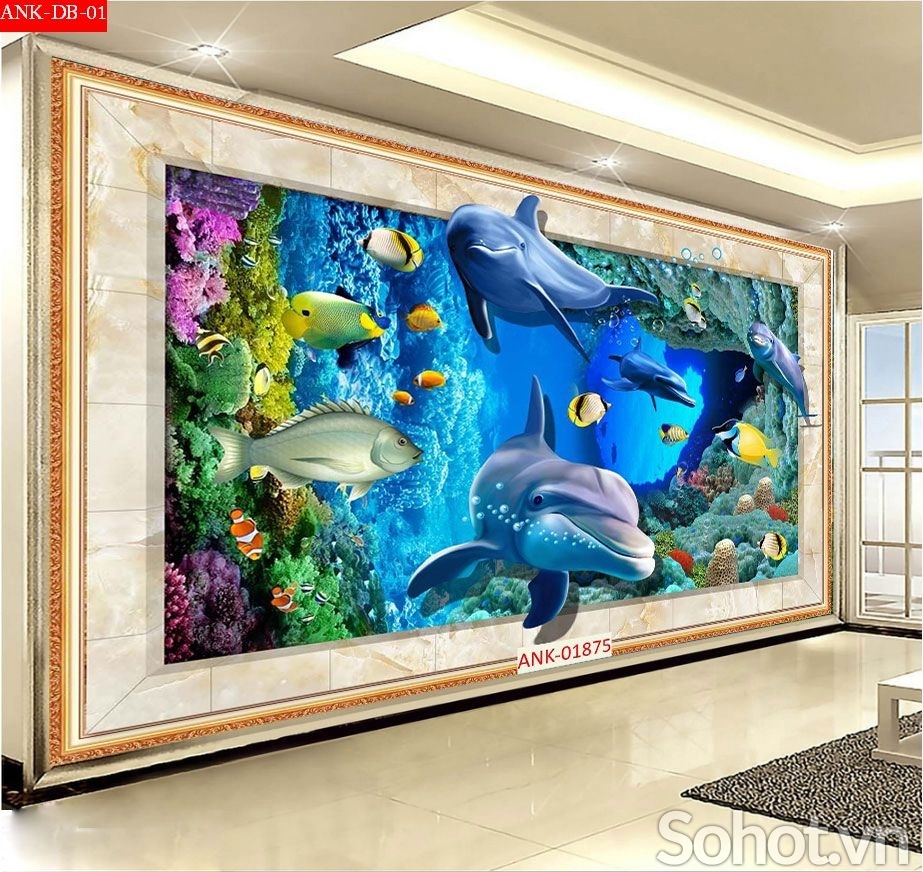 Tranh gạch 3d cá heo đại dương - HNBV55