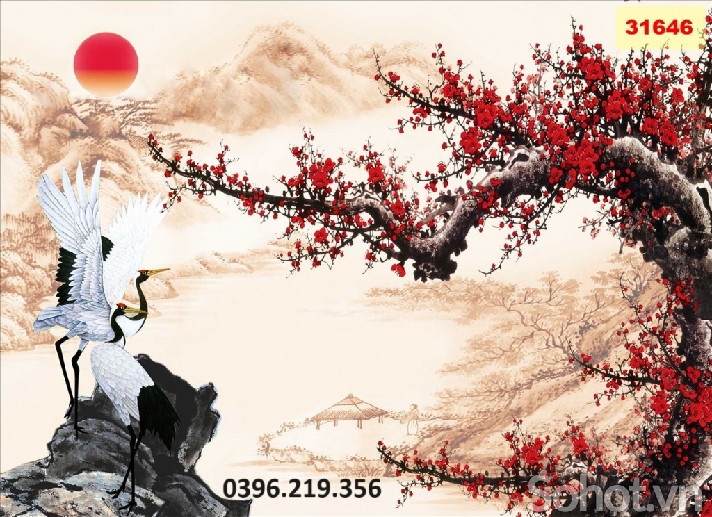 Tranh gạch hoa đào đẹp trang trí
