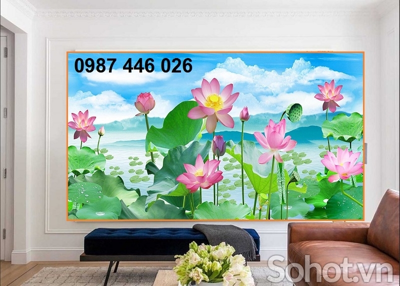 Gạch tranh hoa sen 3d tuyệt đẹp HP9872