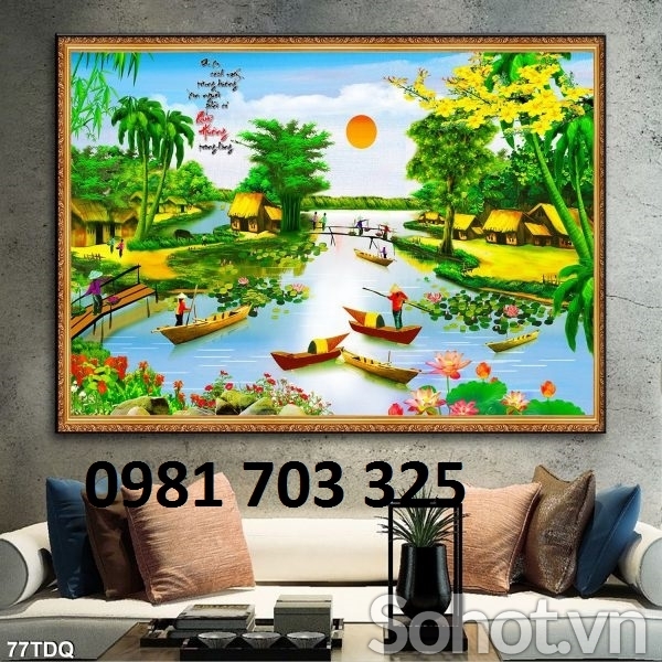 Tranh phong cảnh đồng quê ốp tường phòng khách