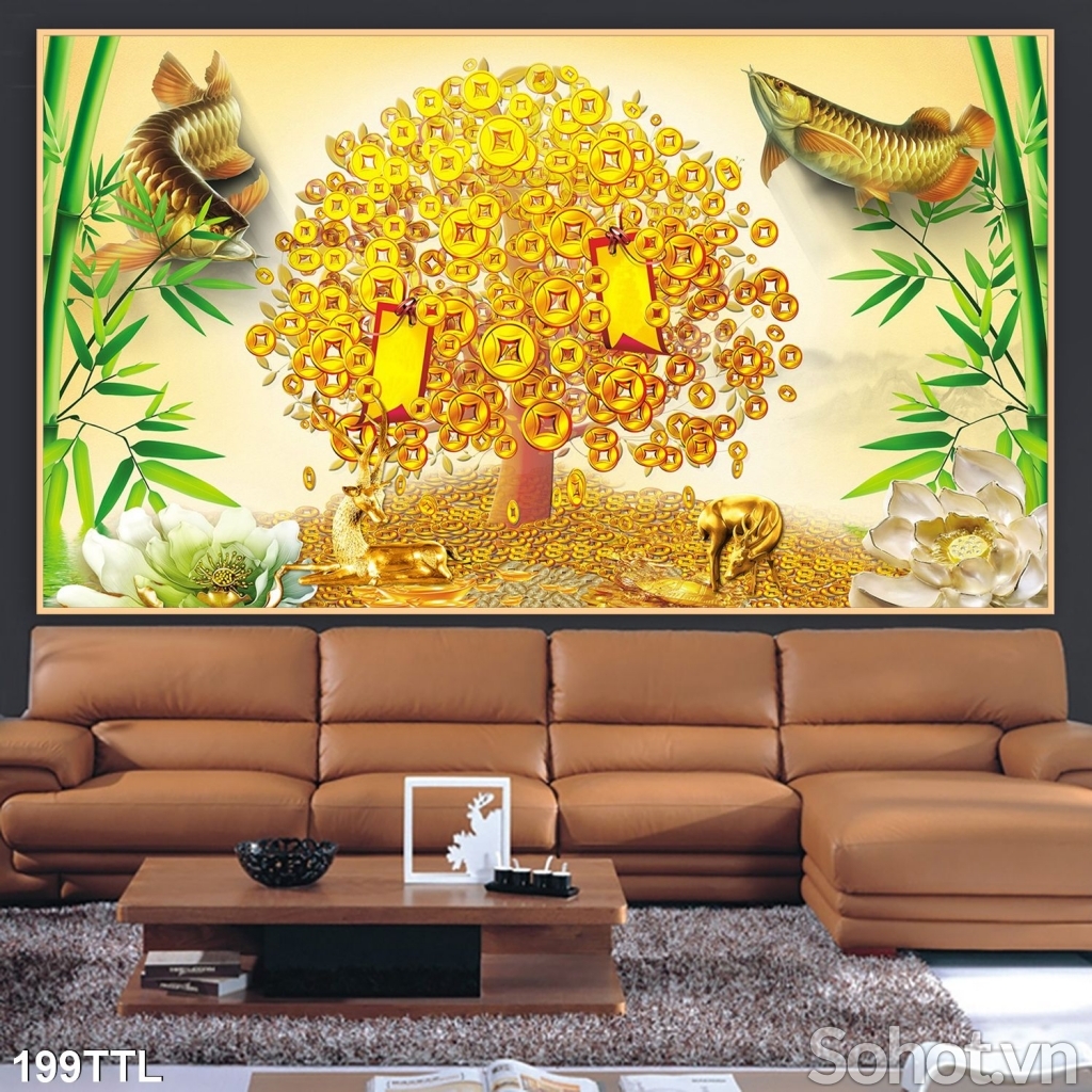 Tranh treo tường cây kim tiền-tranh cây tiền vàng phòng khách