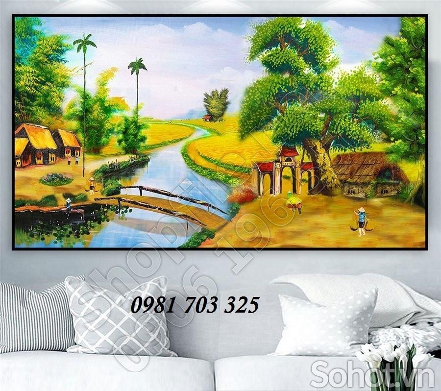 Tranh gạch cảnh làng quê yên bình