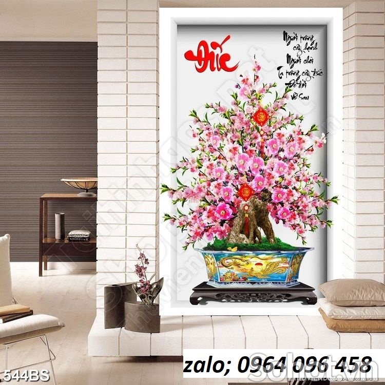 Tranh hoa đào tranh gạch 3d hoa đào TYU65