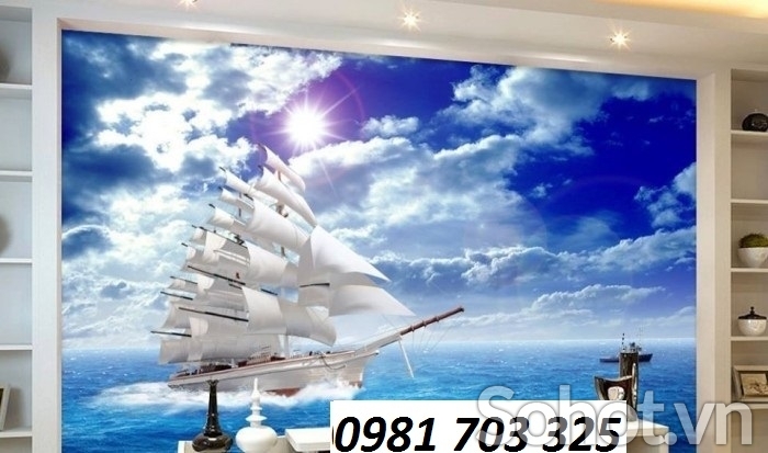 gạch tranh thuyền buồm trang trí phòng