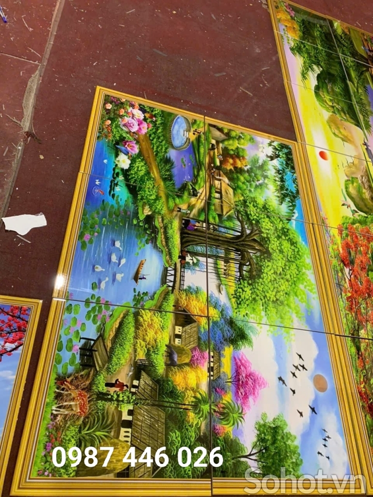 Gạch tranh phong cảnh làng quê