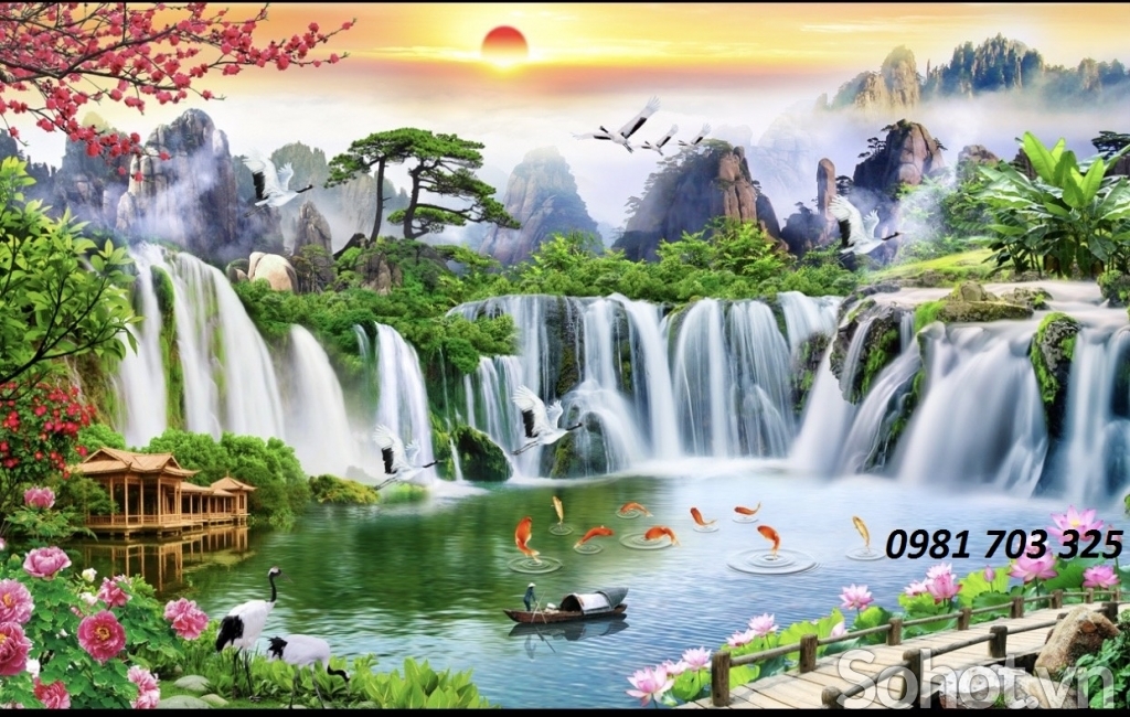 Gạch tranh 3D- tranh sơn thủy hữu tình