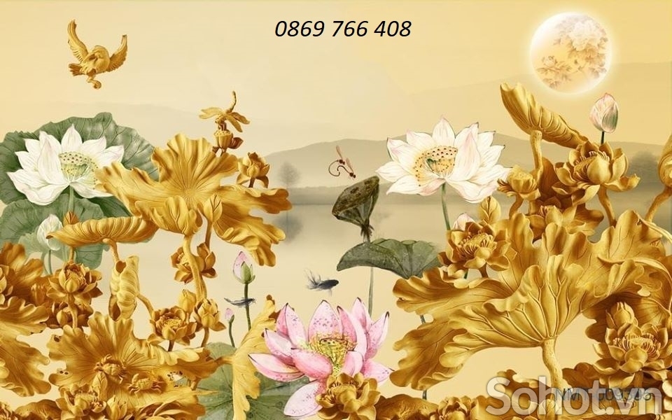 Tranh hoa sen trang trí-gạch tranh 3d