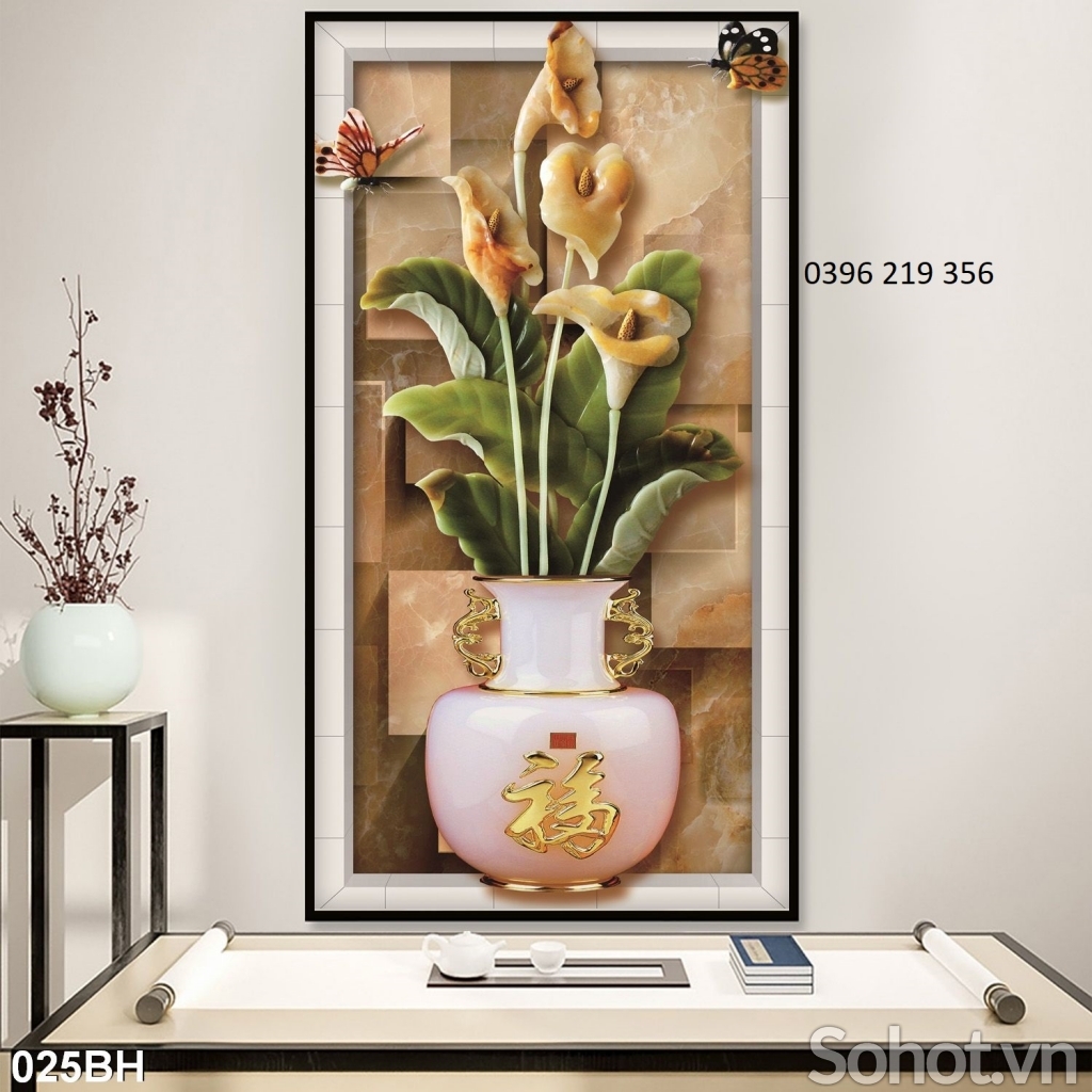 Tranh gạch men 3d ốp bình hoa cổ