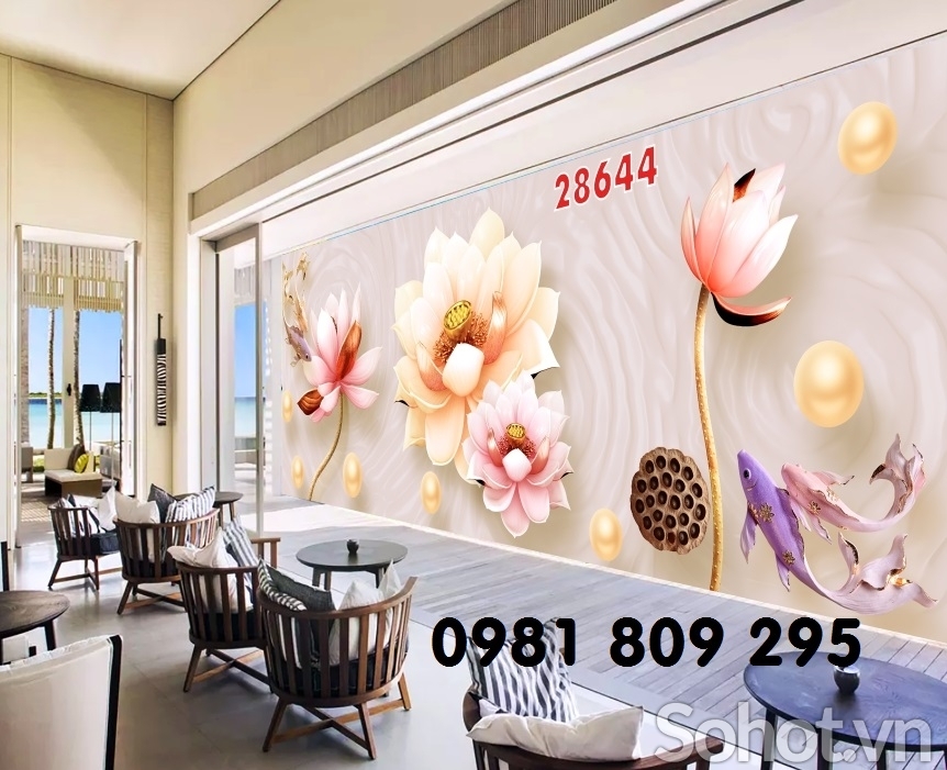 Tranh gạch hoa sen 3d - tranh ốp tường