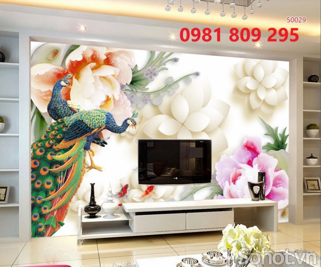 Tranh trang trí 3d , gạch tranh , tranh chim công HP999