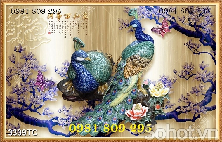 Tranh gạch - tranh chim công cao cấp
