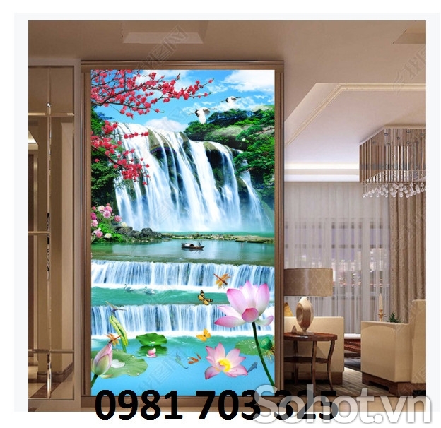 Gạch tranh phong cảnh khổ đứng, tranh thác nước